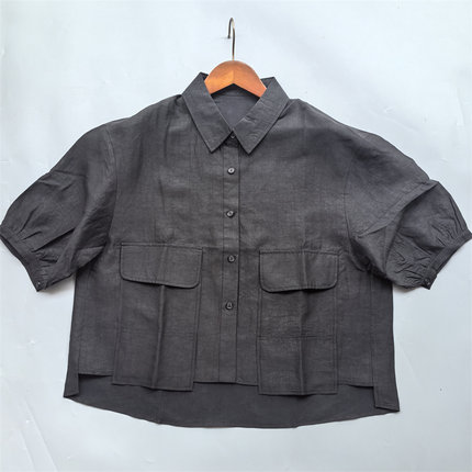 气质工装风格 香云纱100桑蚕丝龟纹衬衫上衣女夏真丝短袖新品回馈