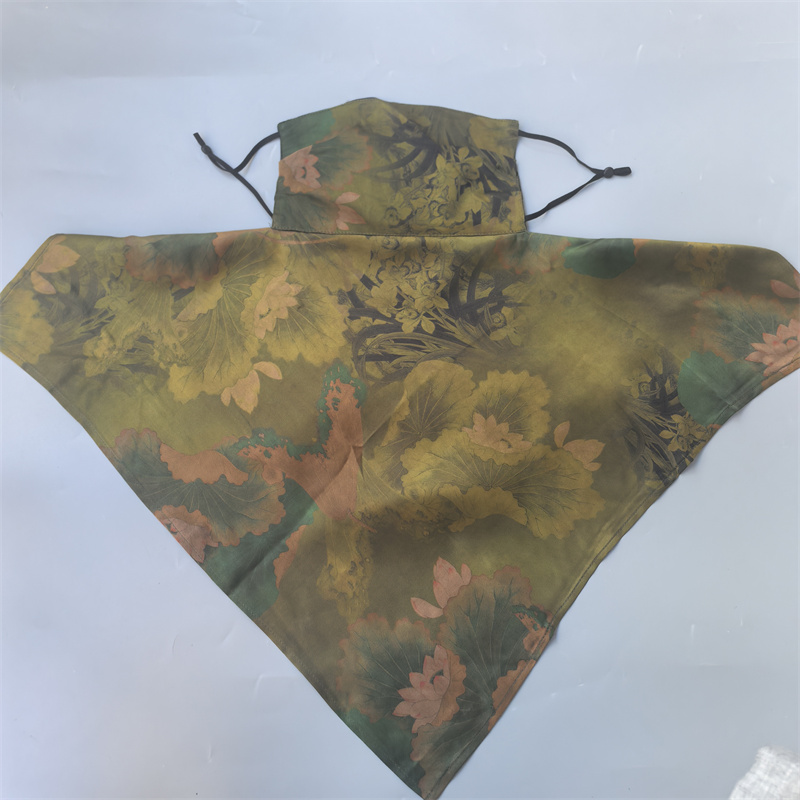 100%真丝香云纱防晒面纱防风沙防尘护颈透气遮阳桑蚕丝两色面罩新