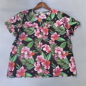 真丝棉透气衬衫 女短袖 t恤圆领套头衫 绿花软糯 桑蚕丝上衣百搭新品