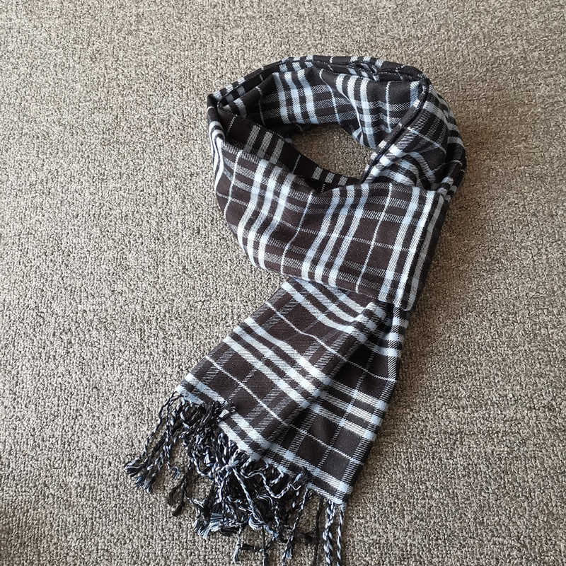 100真丝拉绒围巾通用款冬季高档韩版潮百搭格子围脖简约生日礼物