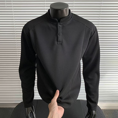 秋冬美式亨利领正肩长袖t恤男士