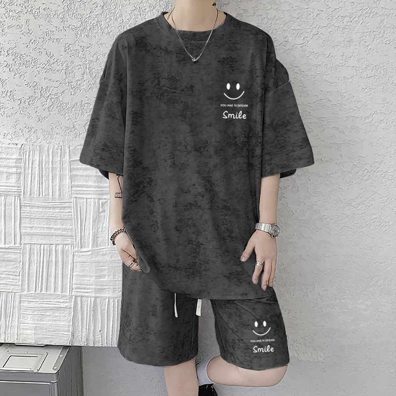 复古扎染短裤套装大码脏脏短袖T恤夏季宽松休闲运动五分裤两件套,男装,休闲运动套装,淘宝优惠券,粉丝福利购,淘宝优惠卷