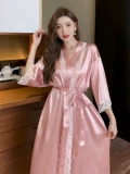 Летний розовый банный халат, длинное платье подружки невесты, изысканный стиль, средней длины, подходит для подростков