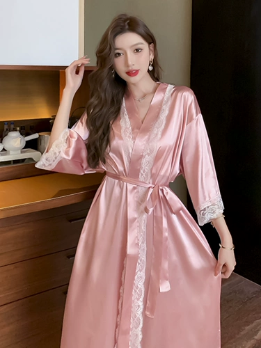 Летний розовый банный халат, длинное платье подружки невесты, изысканный стиль, средней длины, подходит для подростков