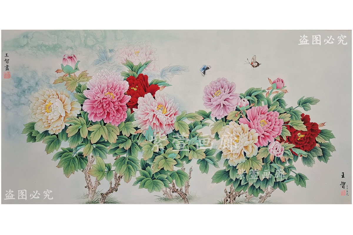 工笔画白描底稿线稿纯手工勾熟宣白描底稿四尺六尺牡丹蝴蝶临摹稿_虎窝淘