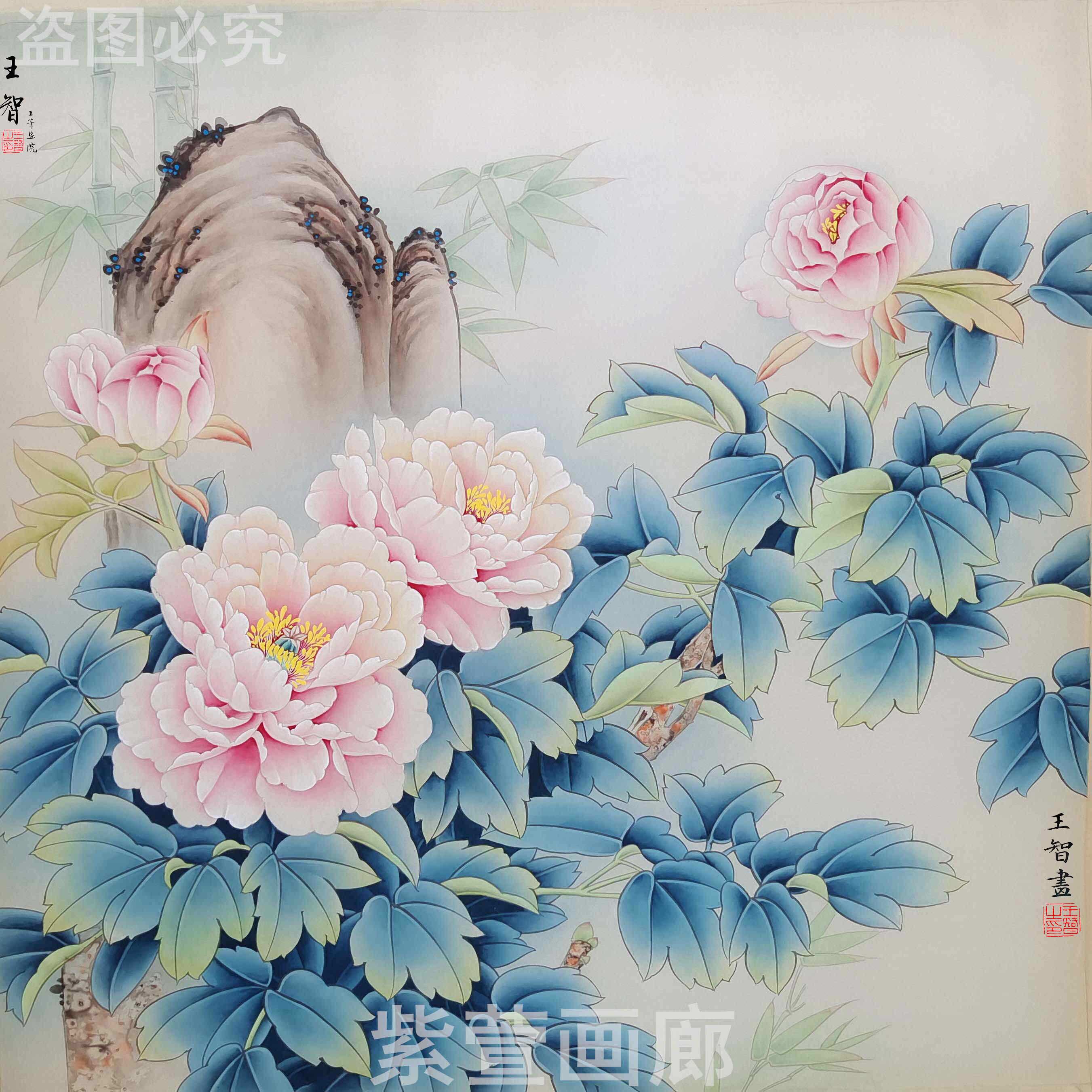 工笔画白描底稿线稿手勾可直接上色国画初学者素材牡丹送教学视频