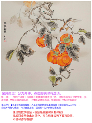 工笔画底稿白描画稿柿子柿柿如意