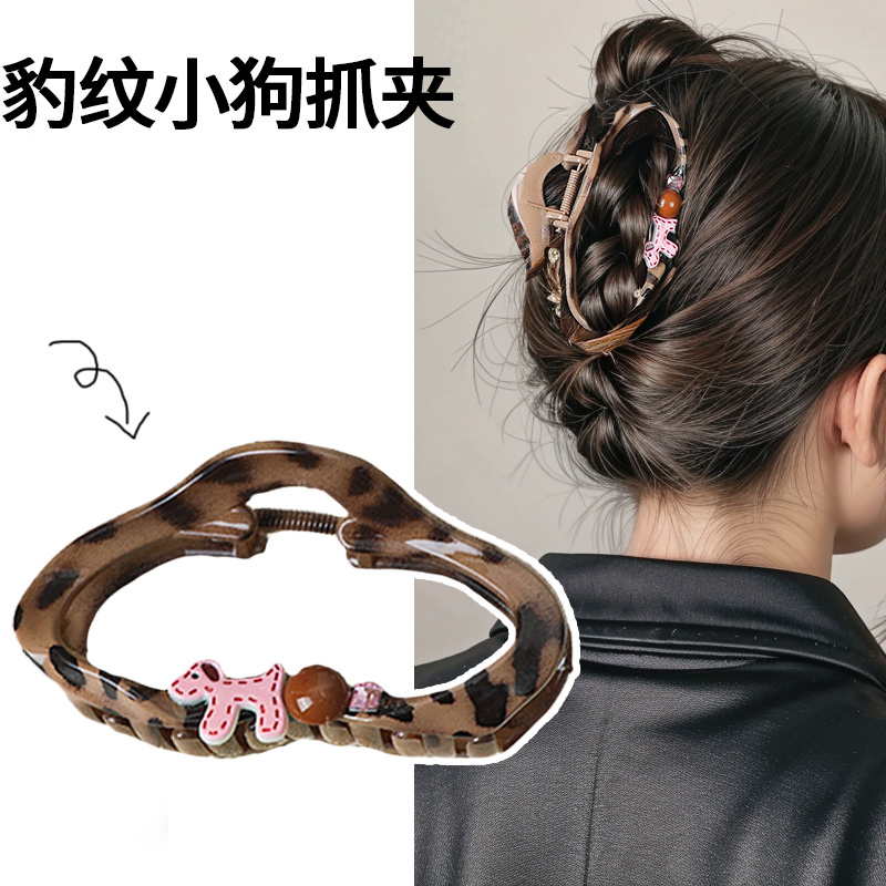 韩系豹纹云朵小狗发夹