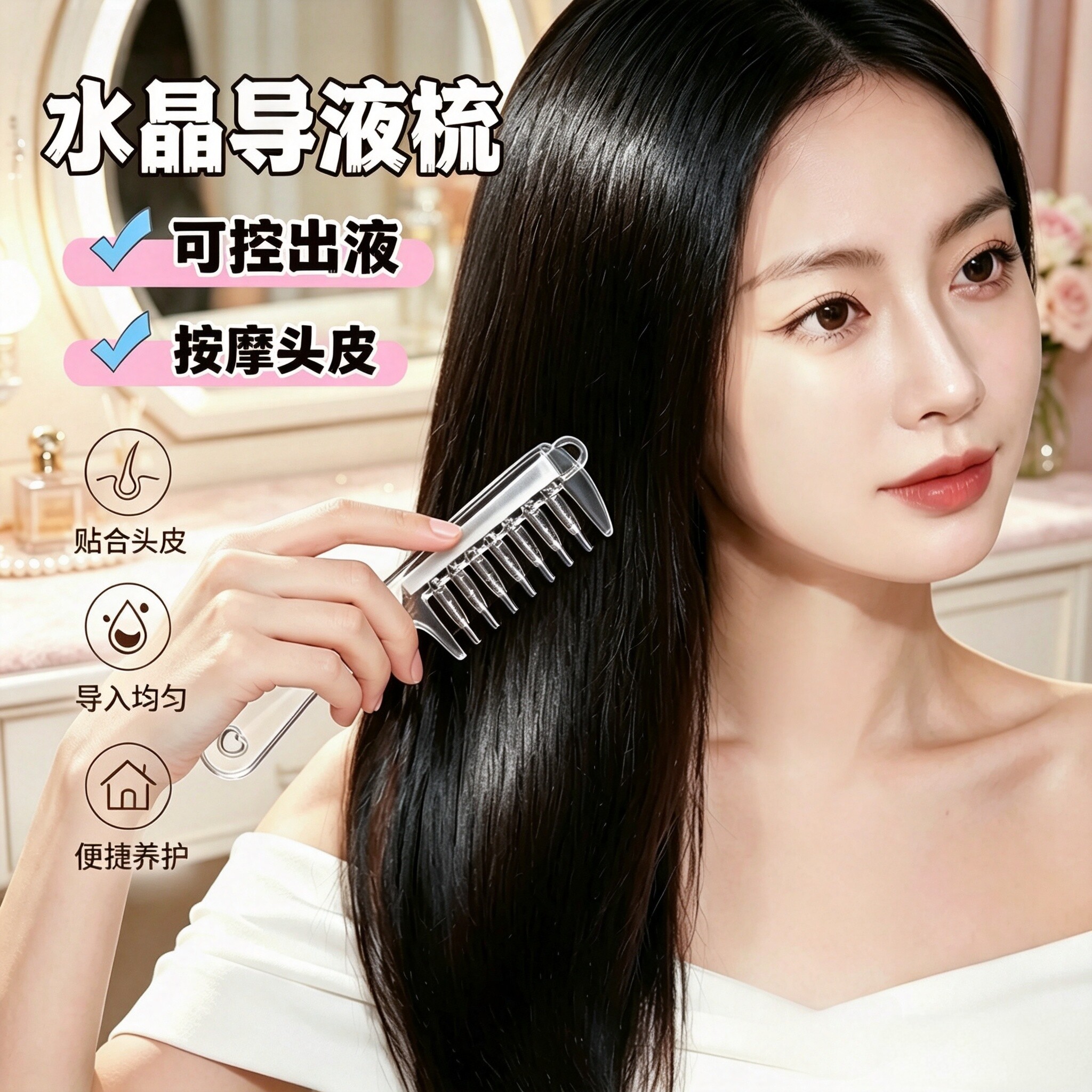 水晶导液米诺头皮上液导入梳