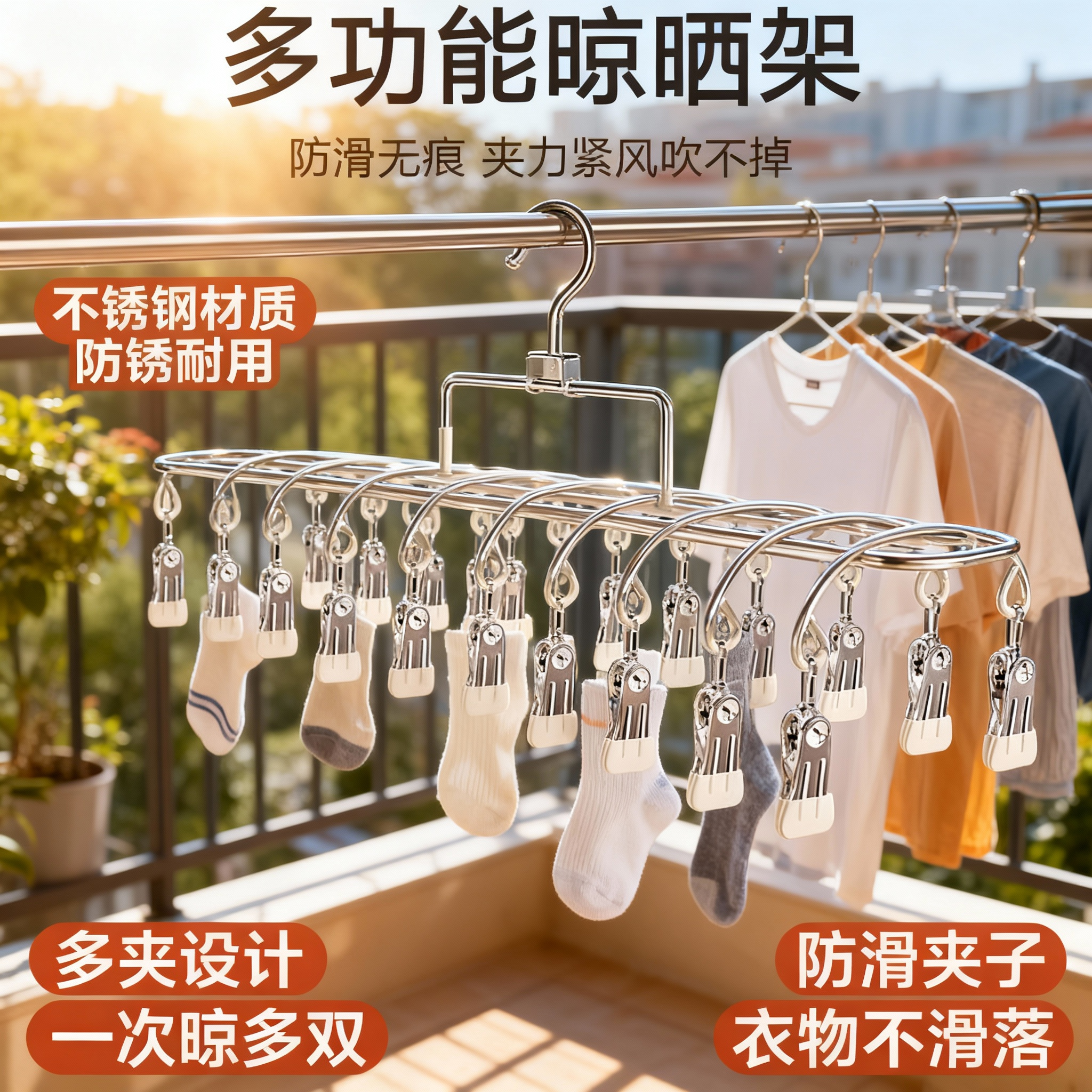 不锈钢袜子晾晒架多夹子家用婴儿袜夹学生宿舍晾衣架阳台防风衣架,收纳整理,多夹子晾衣架,淘宝优惠券,粉丝福利购,淘宝优惠卷