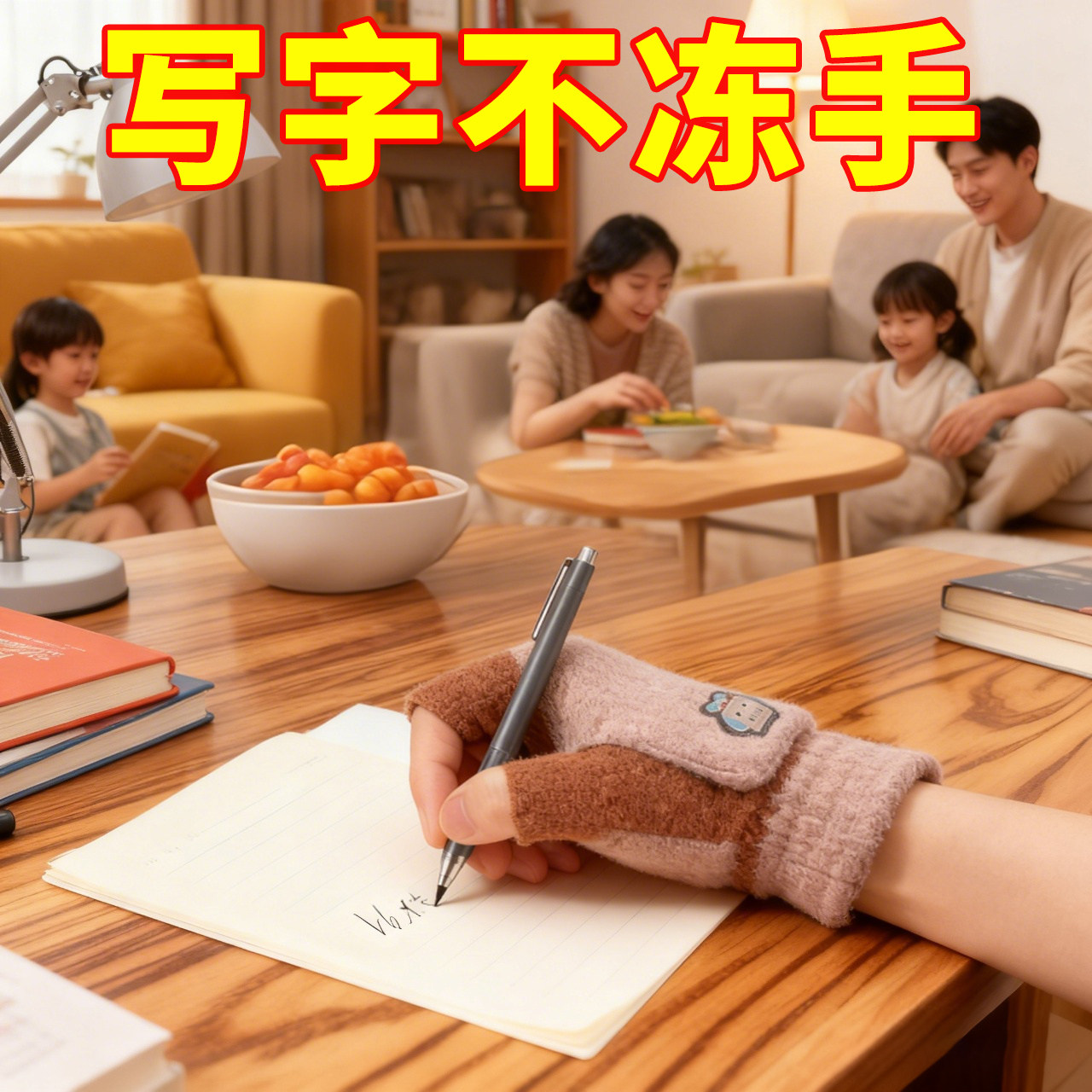 秋冬款儿童手套翻盖半指男女孩可爱保暖针织加厚学生写字防寒指套