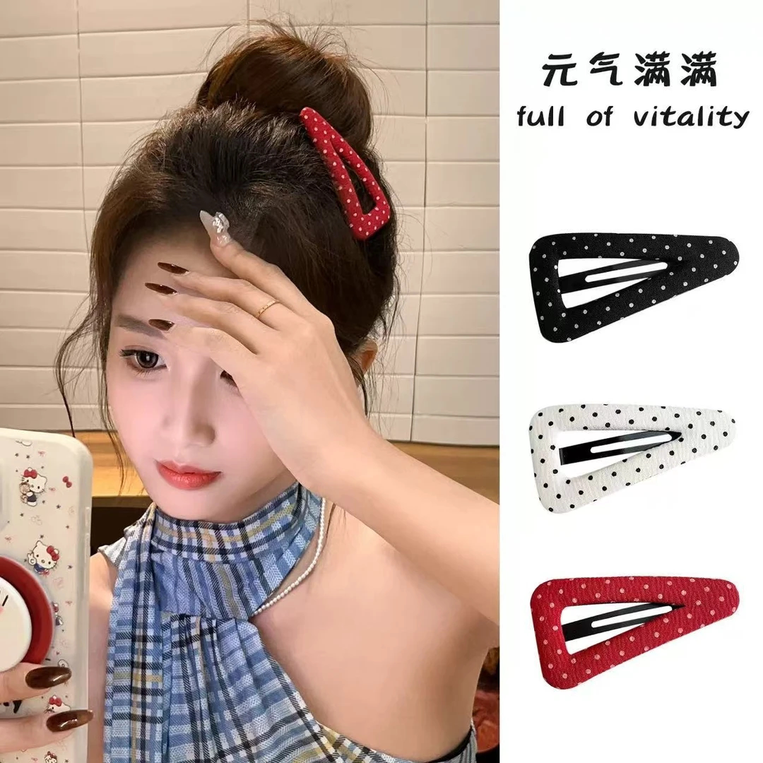 韩系新款波点布艺发夹刘海夹掰掰夹复古减龄碎发边夹三角发卡发饰