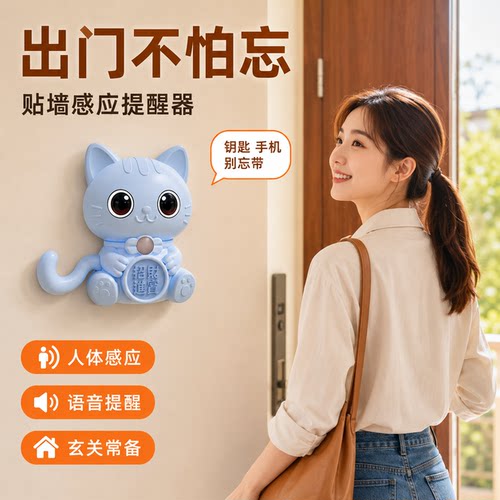 智能家用出门猫咪提醒器老人防忘带钥匙关煤气水电门窗语音提示