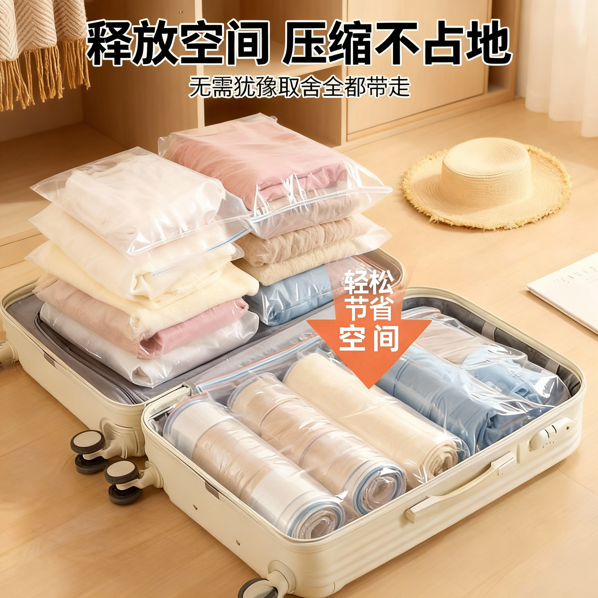 真空压缩袋手卷衣服被子手卷收纳袋密封袋神器出差旅游免抽气旅行
