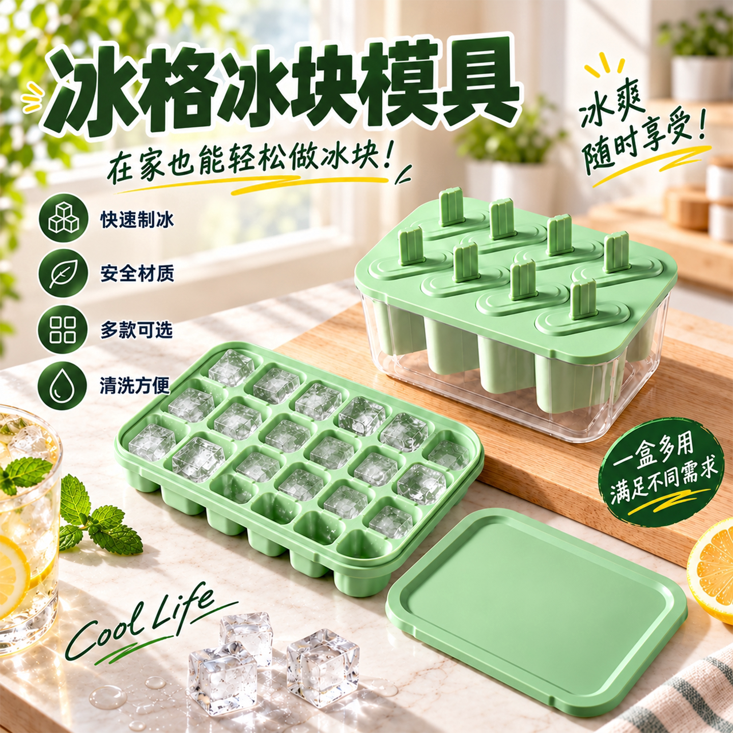 家用硅胶带盖大容量制冰模具