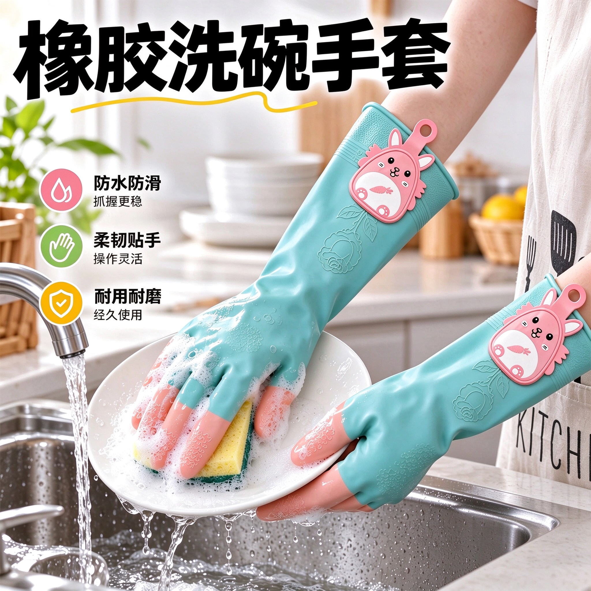洗碗手套厨房洗衣服胶皮防水防油清洁耐用女橡胶家务专用橡胶手套