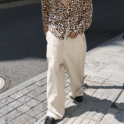珠撞钉宽松直筒阔腿长裤