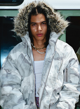 STEEPC 灰白迷彩毛领N2B夹克棉服外套（区别普通军版廓形）