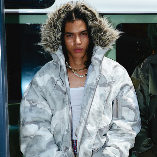 灰白色N3B做脏迷彩毛边棉服外套