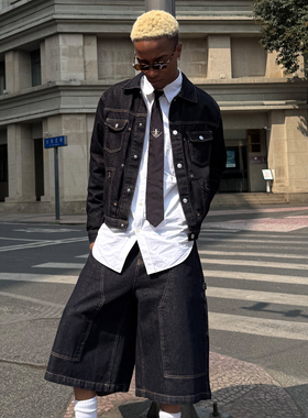 STEEPC 高士线缝制*丹宁原牛（已洗水）正肩 短宽 牛仔夹克外套