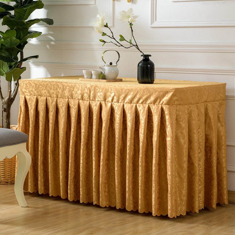 定做酒店桌布会议婚庆宴会签到台自助餐加厚提花桌裙台裙桌罩台套