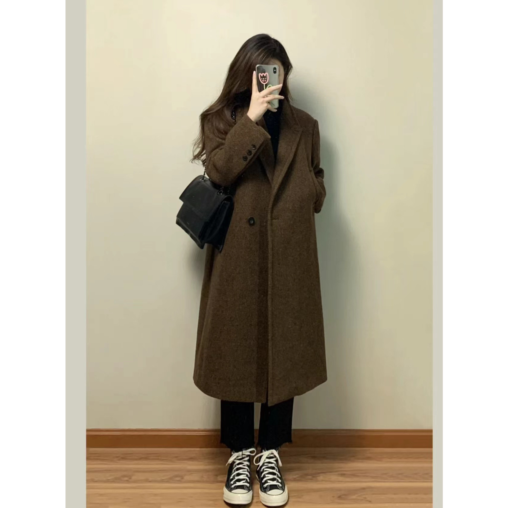 高级感超好看双面羊绒大衣中长款咖色毛呢外套女2024新款爆款秋冬