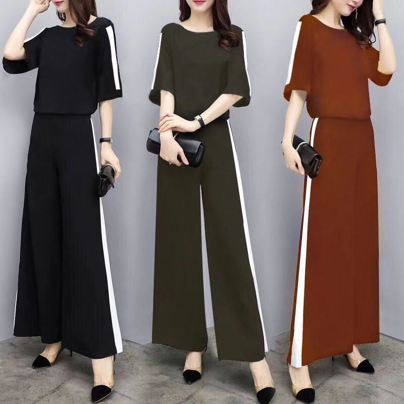 Short sleeve suit women's summer new women's net red two piece suit fashion wide leg pants suit women's two piece suit