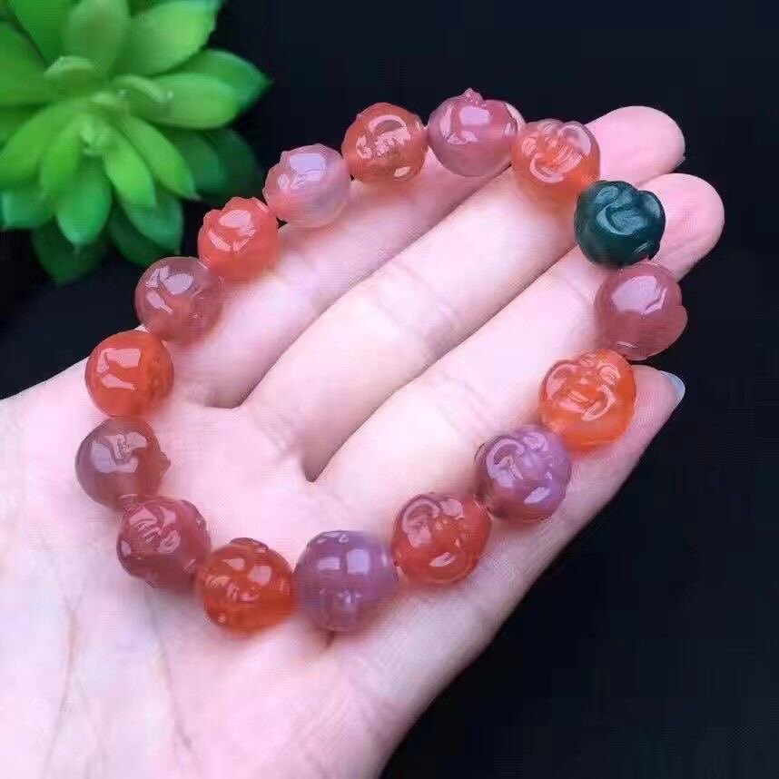 盐源玛瑙弥勒佛手串手链雕刻笑面佛头情侣手串佛珠手串手链珠子
