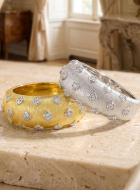 直播爆款意大利拉丝满钻戒指女轻奢高级感925纯银指环小红书热卖