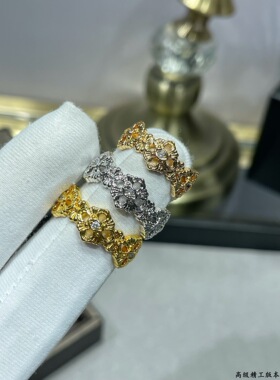 V金 精工板 新款歌剧院蕾丝花边中古戒指 女 轻奢18K质感复古指环