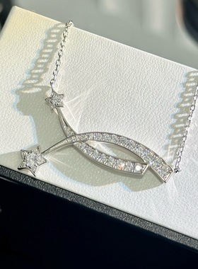 s925纯银满钻交叉彗星项链女流星交叉五角星设计精工高级感锁骨链