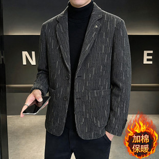 秋冬新款小西服男士外套短款毛呢西装加棉加厚休闲单西呢子便服潮