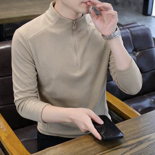 男士半拉链立领新款长袖T恤卫衣亲肤透气运动时尚百搭舒适上衣潮
