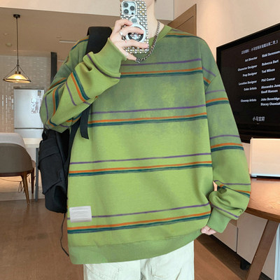 37069-渐变条纹卫衣男潮流青少年2026春季套头学生长袖T恤男单穿