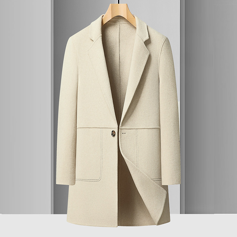 秋季男士双面羊毛外套中长款高端毛呢子大衣男短款风衣帅气绒冬装