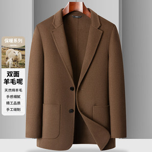 双面尼羊毛休闲西装男士高端毛呢西服无羊绒大衣秋冬修身短款外套