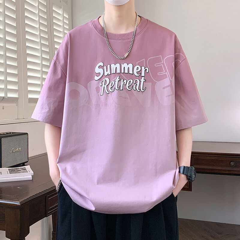 短袖男款夏季宽松简约重磅棉圆领t恤男生潮流百搭休闲半袖上衣男