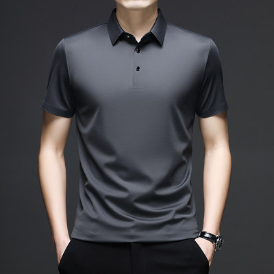 男士冰丝无痕polo衫2026夏季高端轻奢翻领短袖t恤青年半袖上衣薄T