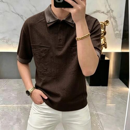 轻奢小众夏季男士老钱风美拉德总翻领短袖POLO衫品质男装短袖T恤