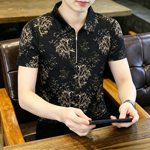老钱风男装轻奢高级感半拉链针织短袖polo衫男夏薄款2026新款t恤