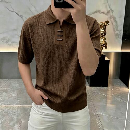 老钱风男装轻奢高级感半拉链针织短袖polo衫男夏薄款2026新款t恤