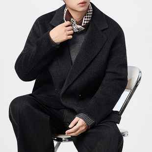 100%绵羊毛双面呢男士中长款外套高端气质秋冬季毛呢大衣呢子风衣