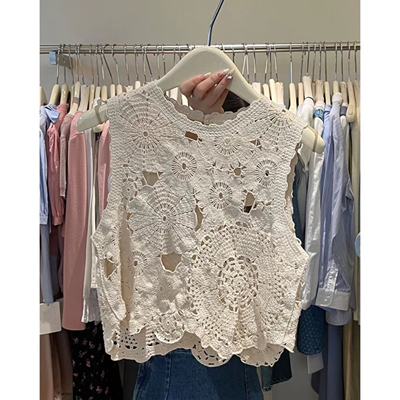 勾花波浪边法式棉纱背心