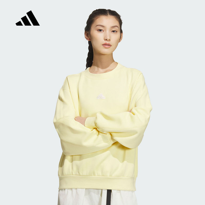 adidas阿迪达斯运动套头衫2024冬女LOGO CREW长袖无帽卫衣JJ3569