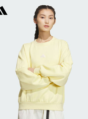 adidas阿迪达斯运动套头衫2024冬女LOGO CREW长袖无帽卫衣JJ3569