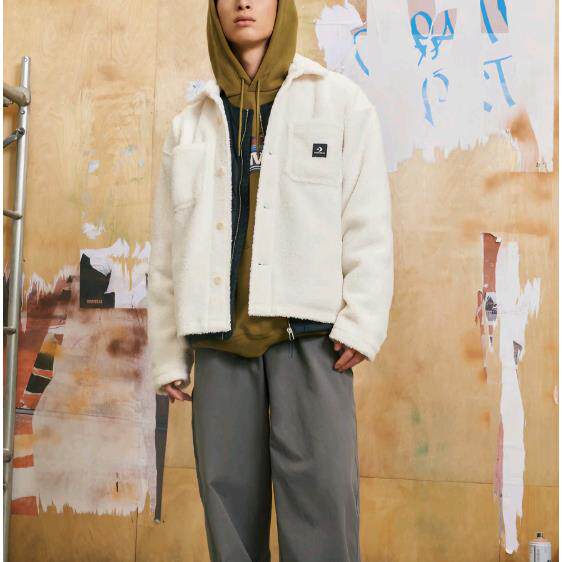 匡威Converse 初春男仿羊羔绒衬衫夹克休闲翻领外套10025268-A01