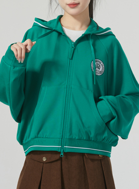 adidas阿迪达斯女绿色外套新款运动服连帽休闲夹克JE3604