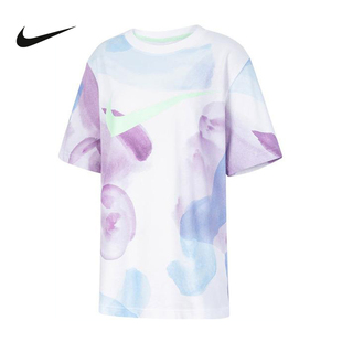 NIKE耐克女子运动休闲扎染运动大勾宽松T恤HF6178 100