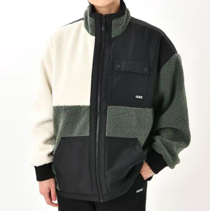 VANS范斯LOGO印花拉链摇粒绒男女款立领保暖夹克外套VN0A7YH1YQW
