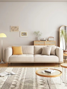 北欧简约现代客厅免洗科技布意式 小户型直排奶油色三人沙发设计师